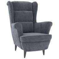 Фотьойл Wingback с табуретка, тъмносив, кадифе