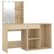 LED тоалетка с шкаф, дъб сонома, инженерно дърво