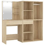 LED тоалетка с 2 шкафа, сонома дъб, инженерно дърво