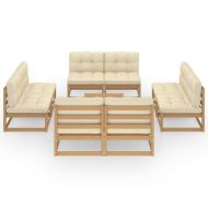 Градински лаундж комплект, 9 части, с възглавници, бор масив