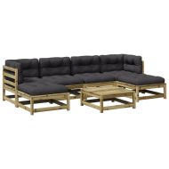 Градински диван от 7 части с възглавници, импрегниран бор