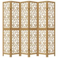 Разделител за стая, 6 панела, кафяв, дърво пауловния масив