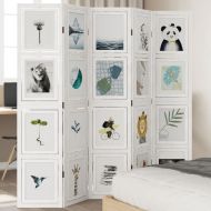 Разделител за стая, 5 панела, бял, дърво пауловния масив