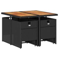 Градински трапезен комплект възглавници 9 части черен полиратан