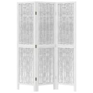 Разделител за стая, 3 панела, бял, дърво пауловния масив