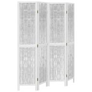 Разделител за стая, 4 панела, бял, дърво пауловния масив