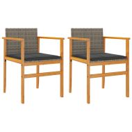 Градински стол с възглавници 2 бр сиви полиратан и дърво масив