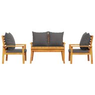 Градински лаундж комплект с възглавници, 4 части, масив акация