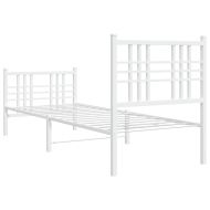 Метална рамка за легло с горна и долна табла, бяла, 75x190 см