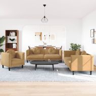 Комплект дивани 3 части с възглавници, кафяв, кадифе