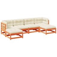 Градински комплект с възглавници, 6 части, восъчнокафяв