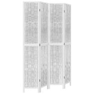 Разделител за стая, 4 панела, бял, дърво пауловния масив