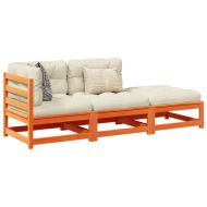 Градински комплект диван с възглавници, 3 части, восъчнокафяв