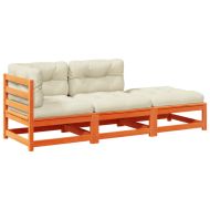 Градински комплект диван с възглавници, 3 части, восъчнокафяв