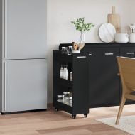 Шкаф с колелца, черен, 60x22x79 см, инженерно дърво