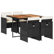 Градински трапезен комплект възглавници 5 части черен полиратан