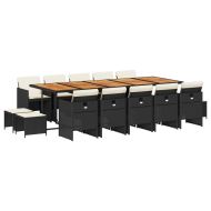 Градински комплект с възглавници 15 части полиратан черен