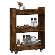 Шкаф с колелца, опушен дъб, 60x22x79 см, инженерно дърво