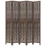 Разделител за стая, 5 панела, тъмнокафяв, дърво пауловния масив