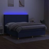 Боксспринг легло с матрак и LED, синьо, 180x200 см, плат