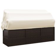Градинско лаундж легло с покрив и възглавници кафяв полиратан