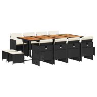 Външен трапезен комплект 13 части с възглавници черен полиратан