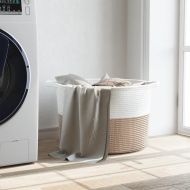 Кош за пране кафяво и бяло Ø55x36 см памук