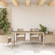 Градинска маса със стъклен плот бежова 150x90x75 см полиратан