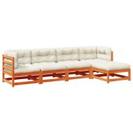 Градински комплект с възглавници, 5 части, восъчнокафяв