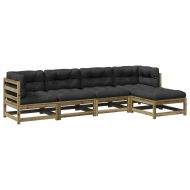 Градински комплект с възглавници, 5 части, импрегниран бор