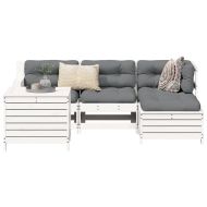 Градински комплект диван от 5 части, бял, масивно дърво бор