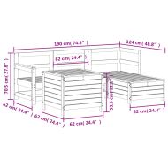 Градински комплект диван от 5 части, бял, масивно дърво бор