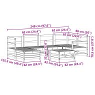 Градински комплект диван от 7 части, бял, масивно дърво бор