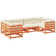 Градински комплект с възглавници, 6 части, восъчнокафяв