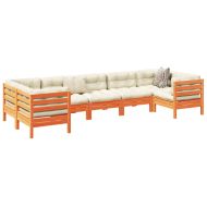 Градински комплект с възглавници, 7 части, восъчнокафяв