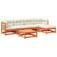 Градински комплект с възглавници, 6 части, восъчнокафяв