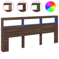 Табла шкаф с LED, кафяв дъб, 220x17x102 см