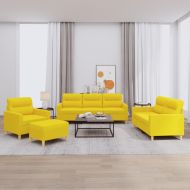Комплект дивани от 4 части с възглавници, светложълт, плат