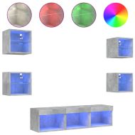 ТВ стенни модули с LED, 7 части, бетонно сиви, инженерно дърво