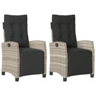 Накланящи градински столове с подложка 2 бр светлосив полиратан