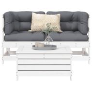 Градински комплект диван от 3 части, бял, масивно дърво бор