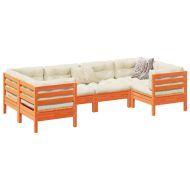 Градински комплект с възглавници, 6 части, восъчнокафяв