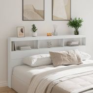 Табла шкаф с LED, бял, 200x17x102 см