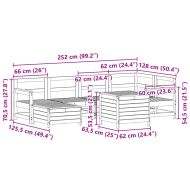 Градински комплект диван от 7 части, бял, масивно дърво бор