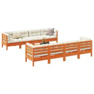 Градински комплект диван с възглавници, 9 части, восъчнокафяв