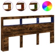 Табла шкаф с LED, опушен дъб, 200x17x102 см