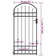 Оградна порта Assen с арковиден връх, стомана, 89x200 см, черна