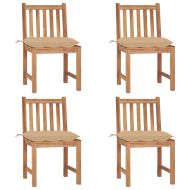 Градински столове 4 бр с възглавници тиково дърво масив