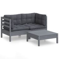 Градински лаундж комплект с възглавници антрацит, 3 части, бор