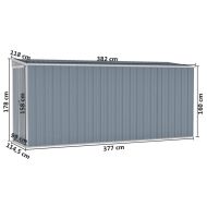 Градинска барака, сива, 118x382x178 см, поцинкована стомана